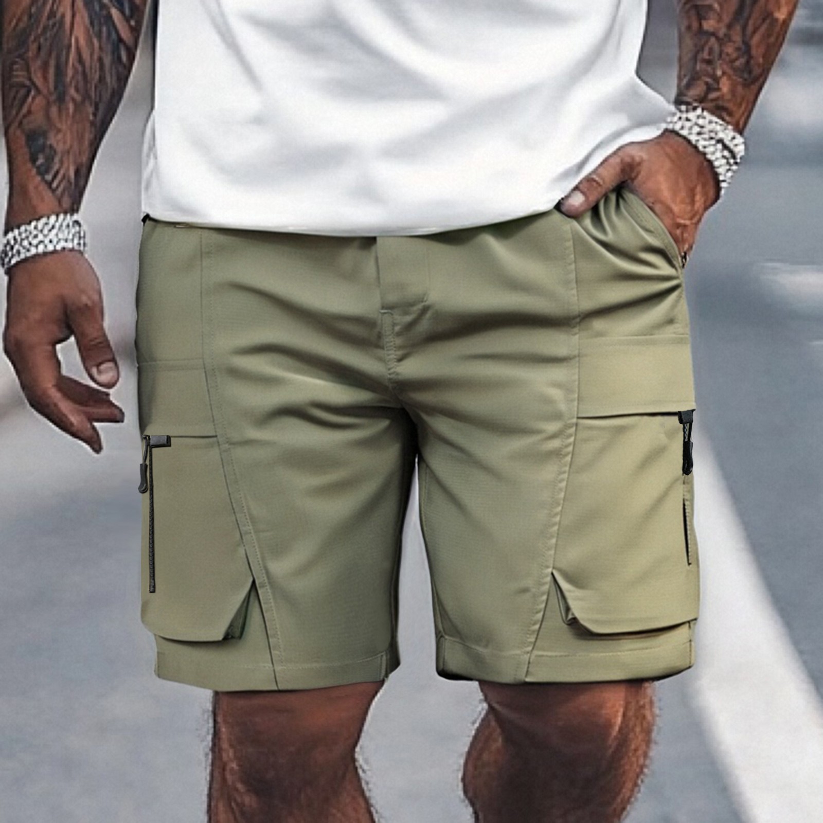 thumbnail image 2 of Pantalones cortos holgados con cordón para hombre - Transpirables y ligeros - Spandex, ropa urbana informal, tallas S-XXL, 2 of 8